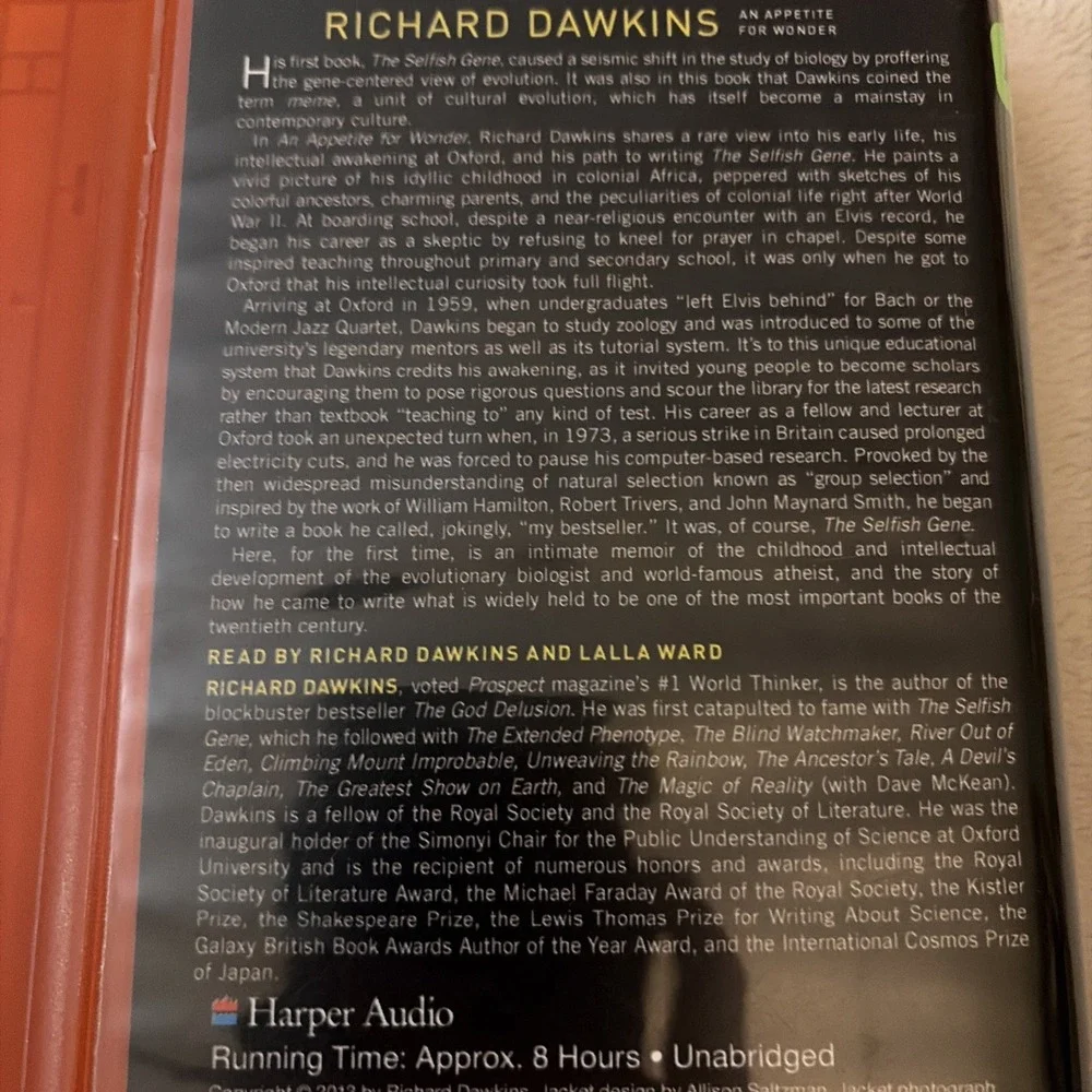 Playaway Audiobook Audio Book Ex Library - An Appetite For Wonder - R. Dawkins